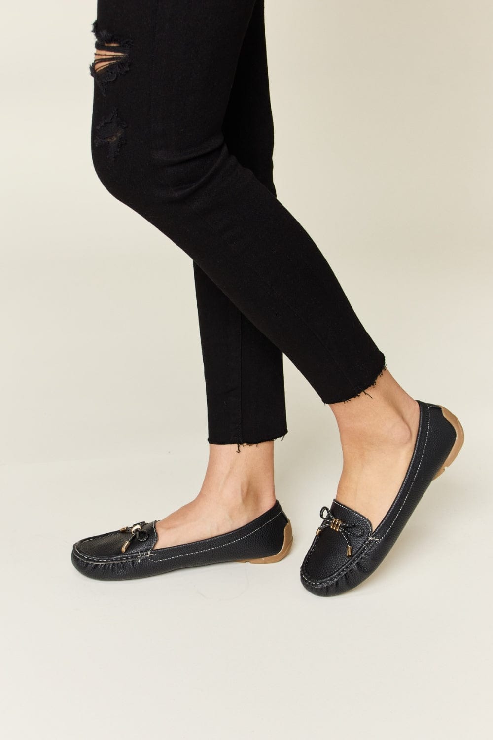 Black Forever Link Slip On Bow Flats Loafers