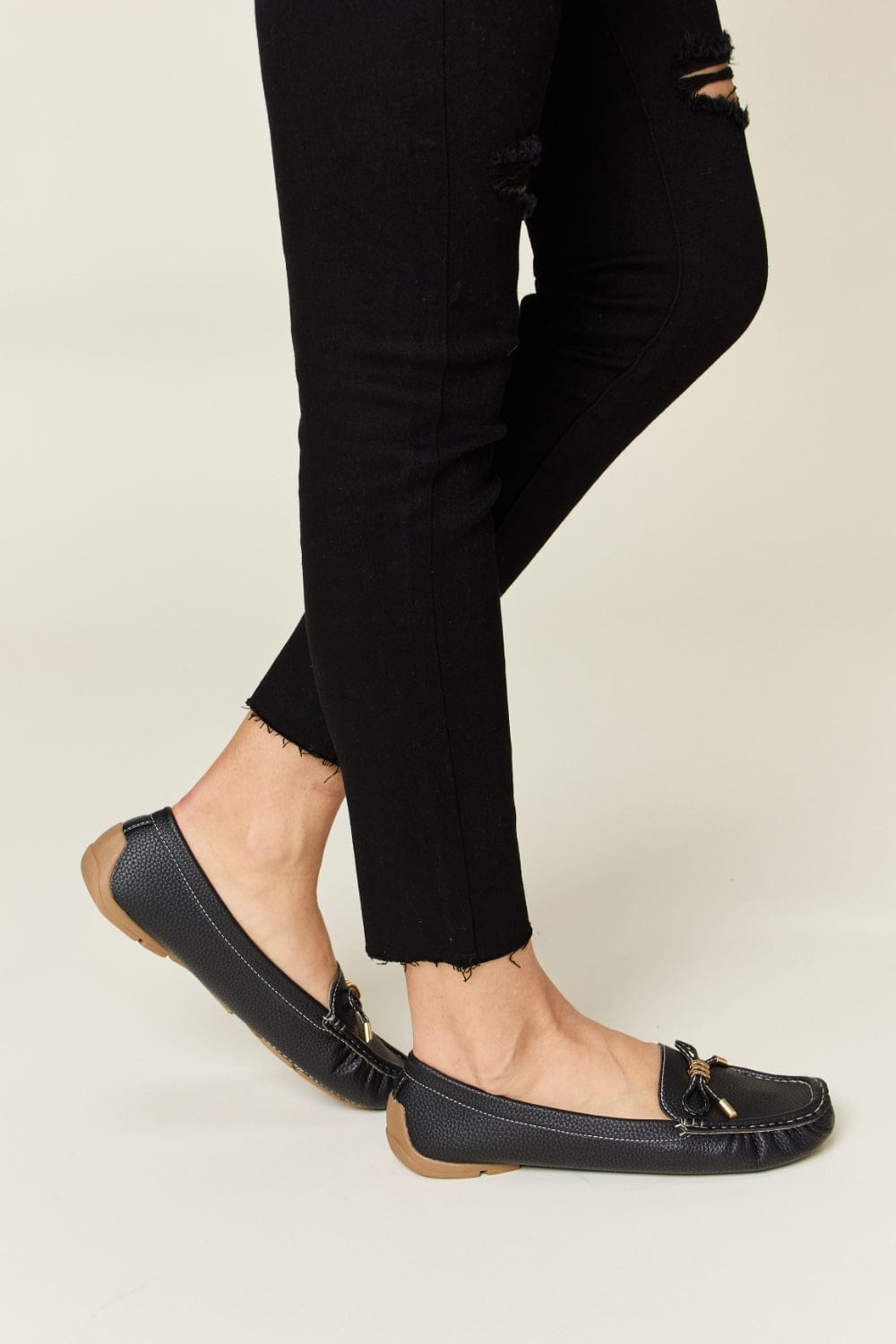 Black Forever Link Slip On Bow Flats Loafers