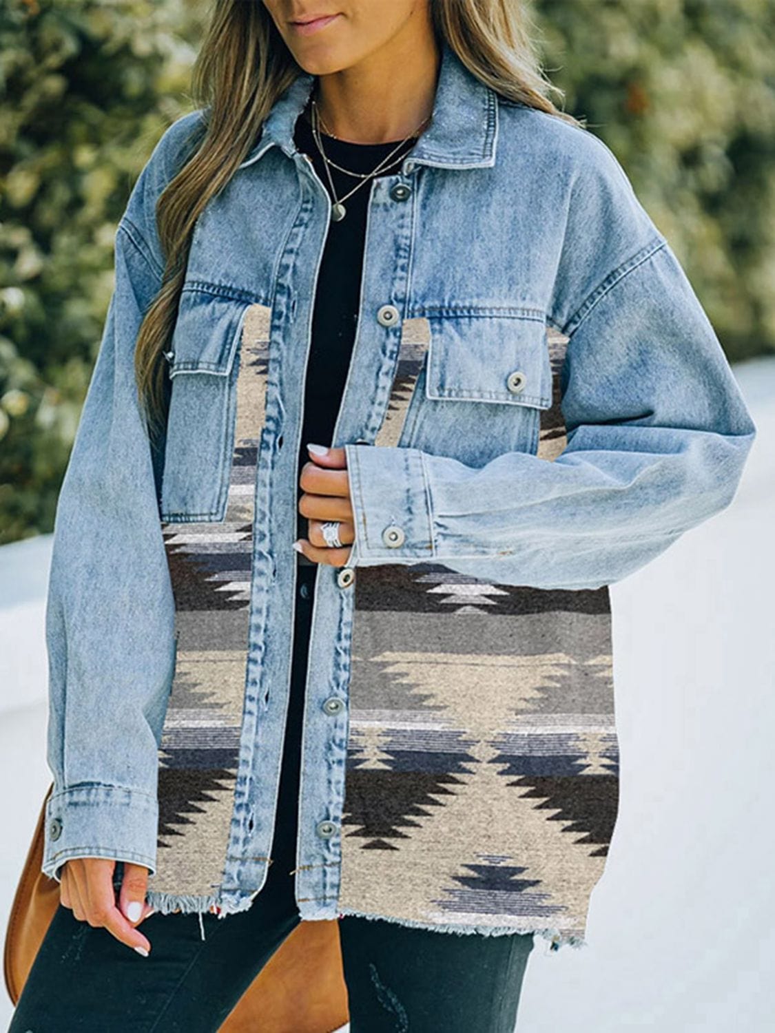 Gray Collared Neck Dropped Shoulder Denim Jacket