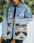 Gray Collared Neck Dropped Shoulder Denim Jacket