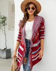 Light Gray Fringe Geometric Hooded Long Sleeve Cardigan