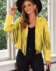 Black Fringe Trim Lapel Collar Cropped Blazer