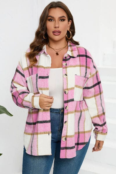 Light Gray Plaid Button Up Dropped Shoulder Jacket