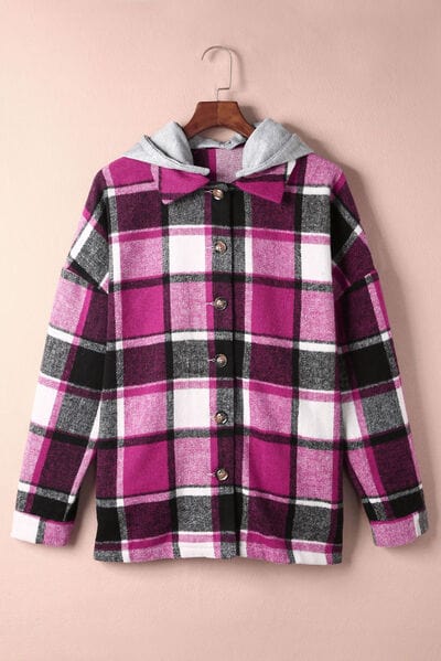 Thistle Button Up Plaid Hooded Jacket