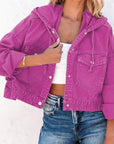 Pale Violet Red Hooded Dropped Shoulder Denim Jacket