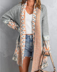 Rosy Brown Geometric Open Front Long Sleeve Cardigan