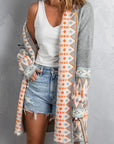 Gray Geometric Open Front Long Sleeve Cardigan