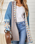 Light Gray Geometric Open Front Long Sleeve Cardigan