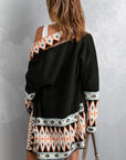 Dark Gray Geometric Open Front Long Sleeve Cardigan