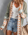 Slate Gray Geometric Open Front Long Sleeve Cardigan