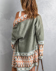 Dark Gray Geometric Open Front Long Sleeve Cardigan