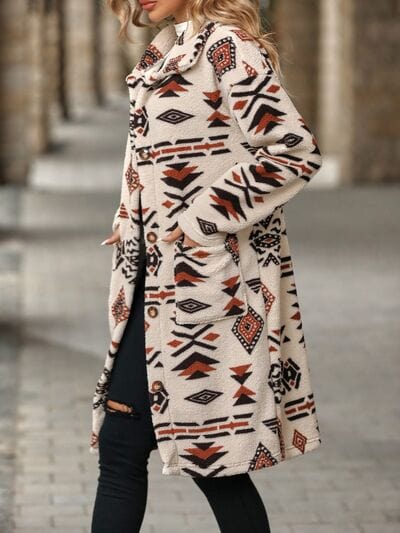 Rosy Brown Geometric Pocketed Dropped Shoulder Coat