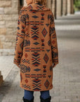 Rosy Brown Geometric Pocketed Dropped Shoulder Coat