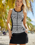 Sienna Geometric Print Color Block Swim Top and Skirt Set