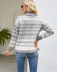 Gray Geometric Turtleneck Long Sleeve Sweater