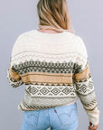 Gray Geometric V-Neck Dropped Shoulder Sweater