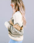 Gray Geometric V-Neck Dropped Shoulder Sweater