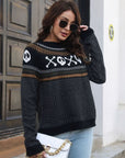 Dark Slate Gray Ghost Pattern Round Neck Long Sleeve Sweater