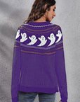 Dark Gray Ghost Pattern Round Neck Long Sleeve Sweater