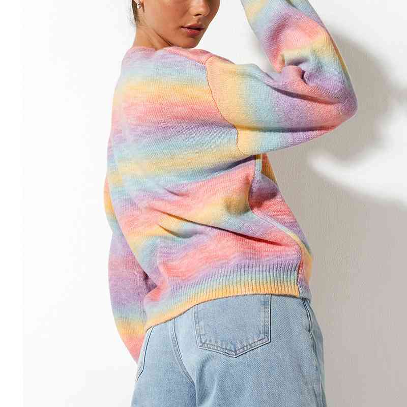 Light Gray Gradient Round Neck Long Sleeve Sweater