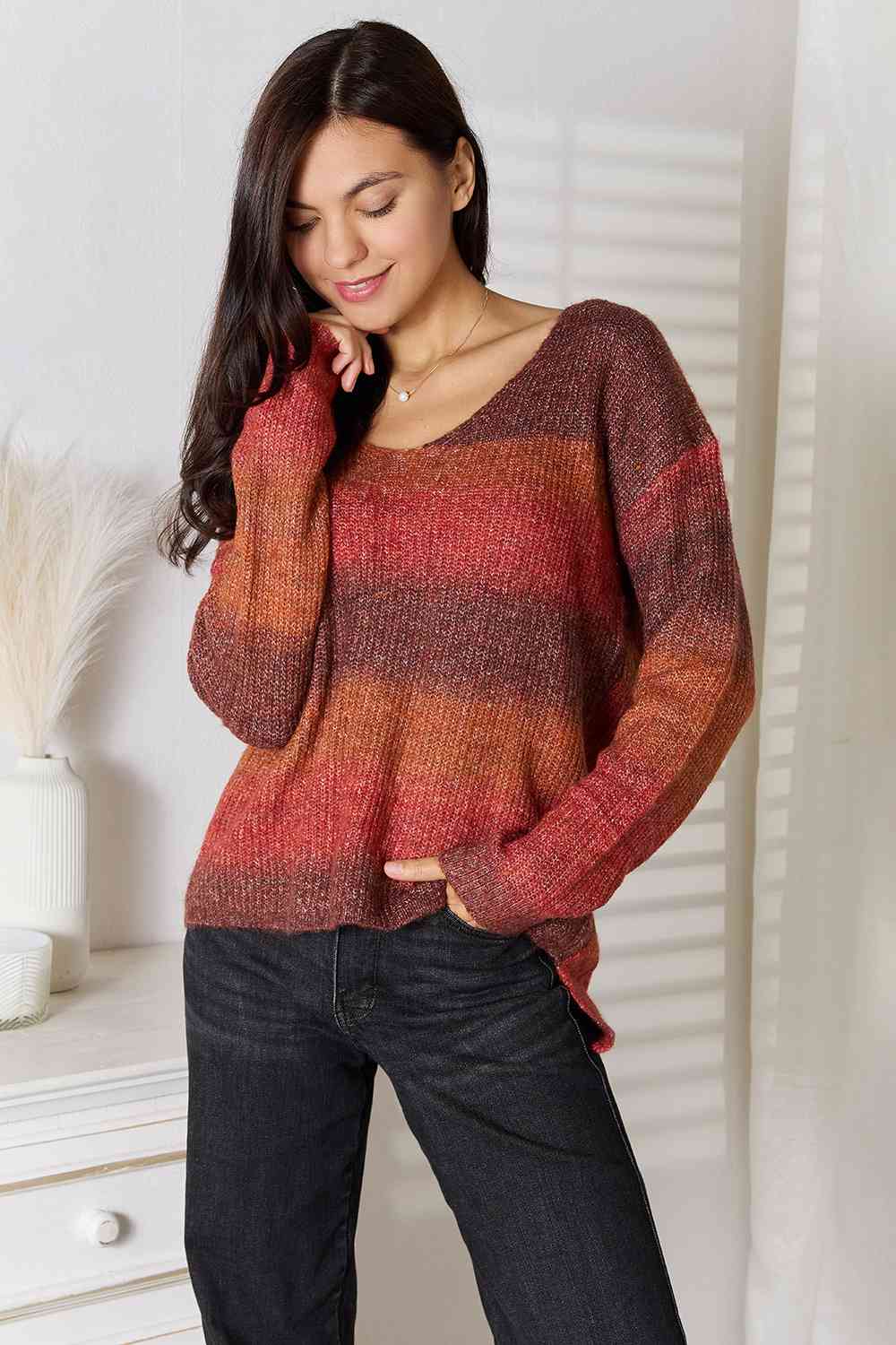 Gray Gradient V-Neck Sweater