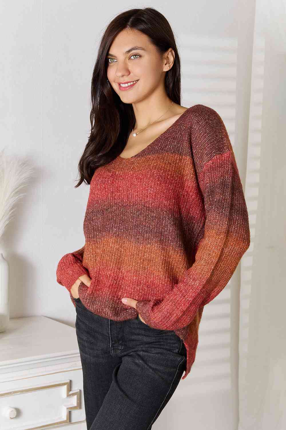 Gray Gradient V-Neck Sweater