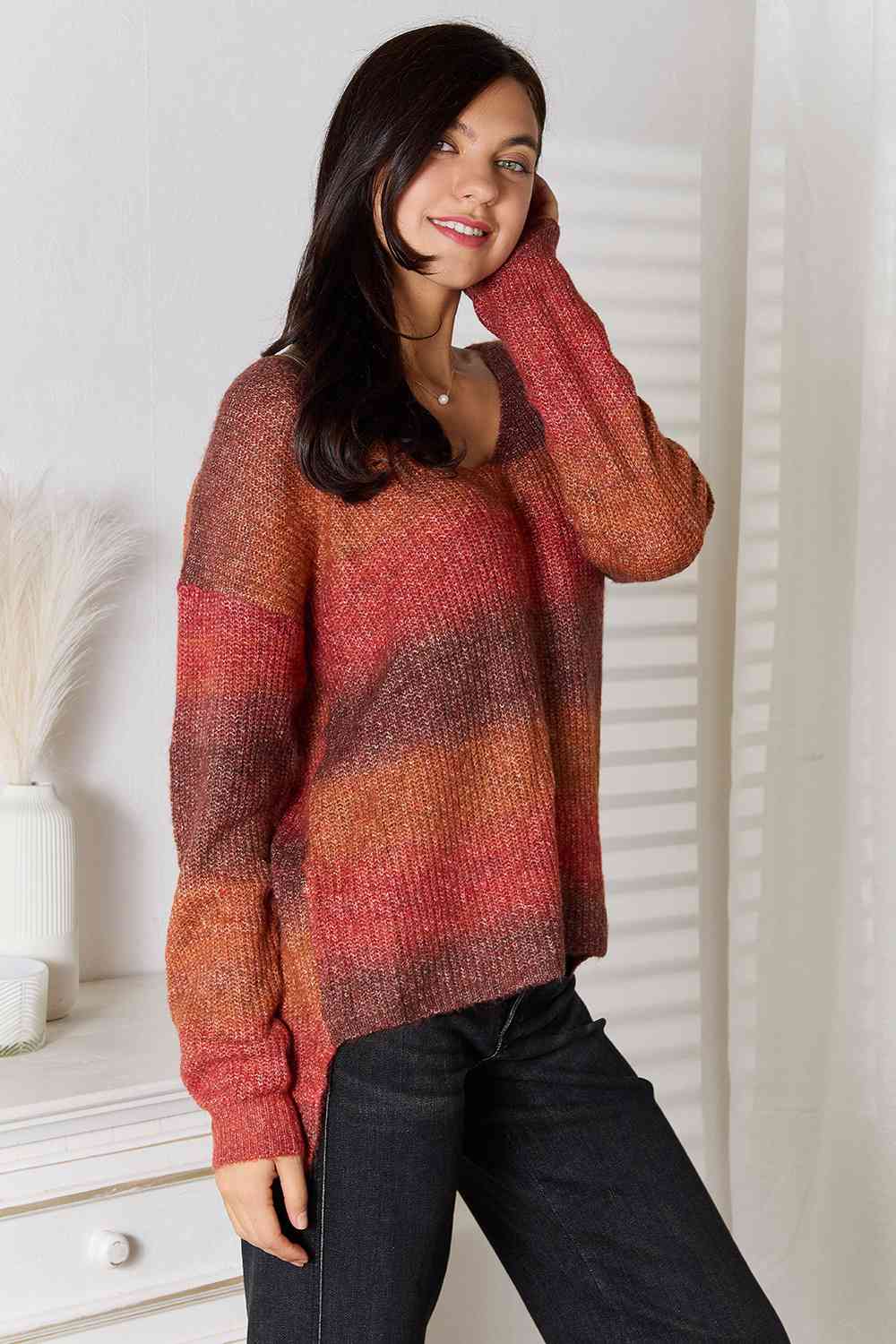 Gray Gradient V-Neck Sweater