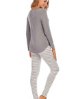 Rosy Brown Graphic Round Neck Top and Striped Pants Set