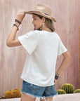 Gray Graphic V-Neck Flutter Sleeve T-Shirt