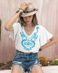 Light Gray Graphic V-Neck Flutter Sleeve T-Shirt