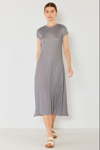 Light Gray Marina West Swim Pleated Cap Sleeve A-Line Dress