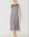 Light Gray Marina West Swim Pleated Cap Sleeve A-Line Dress