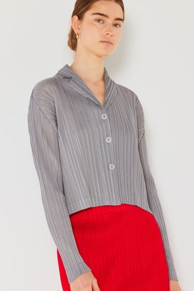 Light Gray Marina West Swim Pleated Cropped Button Up Shirt