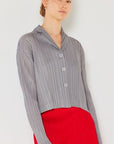 Light Gray Marina West Swim Pleated Cropped Button Up Shirt