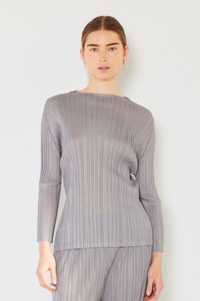 Light Gray Marina West Swim Pleated Long Sleeve Boatneck Top