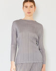 Light Gray Marina West Swim Pleated Long Sleeve Boatneck Top