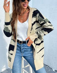 Light Gray Camouflaged Dropped Shoulder Open Front Cardigan