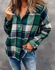 Dim Gray Button Up Plaid Hooded Jacket