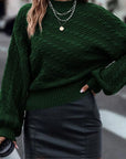 Black Cable-Knit Mock Neck Dropped Shoulder Sweater