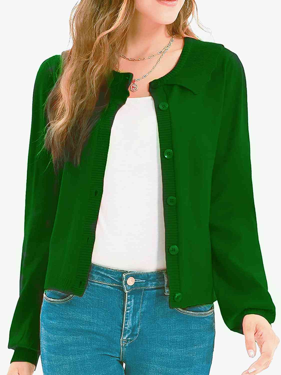 Dark Green Collared Long Sleeve Button Down Cardigan