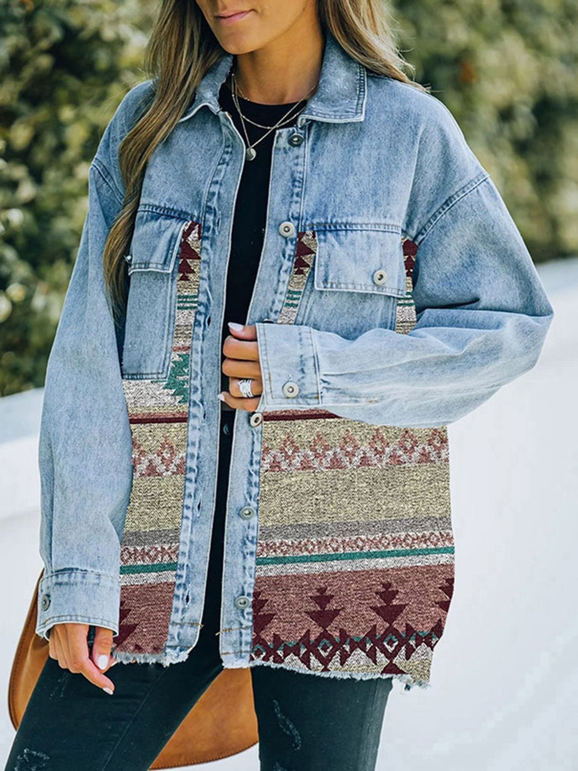 Gray Collared Neck Dropped Shoulder Denim Jacket