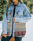 Gray Collared Neck Dropped Shoulder Denim Jacket