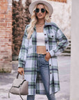 Gray Plaid Dropped Shoulder Longline Jacket