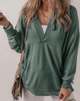 Dark Slate Gray V-Neck Long Sleeve Hooded Top