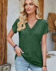 Dark Gray V-Neck Petal Sleeve T-Shirt