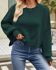 Gray Round Neck Dropped Shoulder Sweater