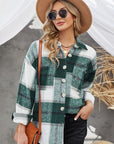 Light Slate Gray Plaid Button Up Dropped Shoulder Jacket