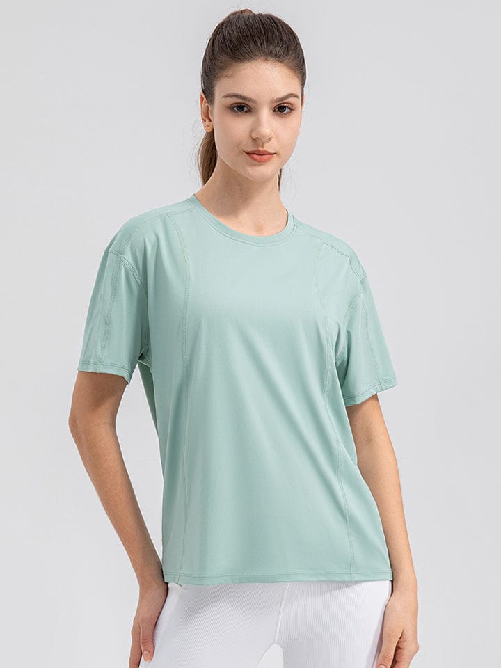 Light Gray Round Neck Short Sleeve Active Top