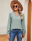 Gray V-Neck Flounce Sleeve Blouse