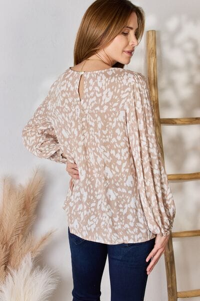 Gray Hailey & Co Embroidered Printed Balloon Sleeve Blouse